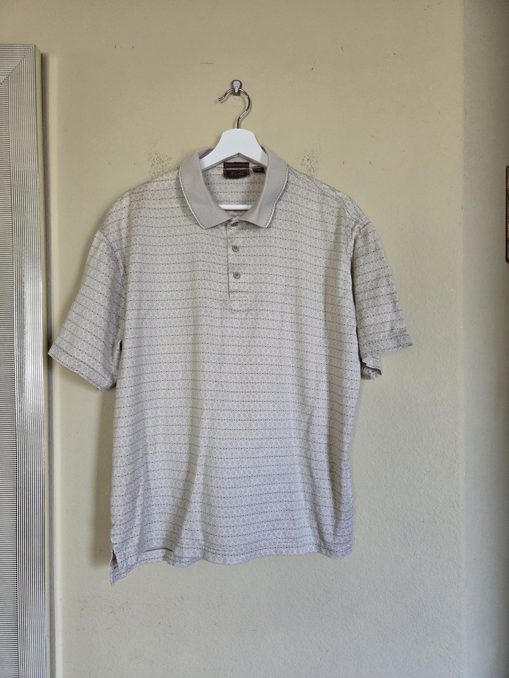 Tasso Elba Mercerized Cotton Beige Patterned Short-Sleeve Polo